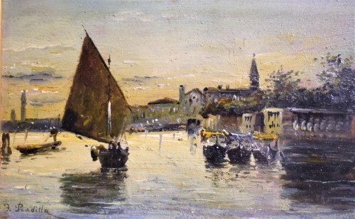 Francisco Pradilla Ortiz (1848-1921) - Venise, lever de soleil doré sur la Lagune - Tableaux et dessins Style 